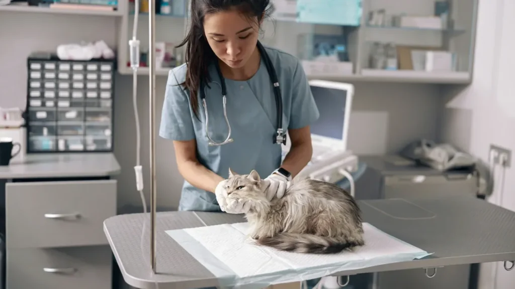 Cat receiving veterinary care for chronic conditions